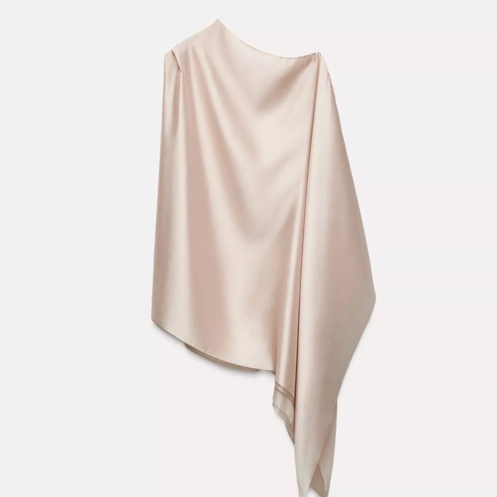 Zara Elegant Cream ASYMETRIC FLOWY CAPE ZW COLLECTION